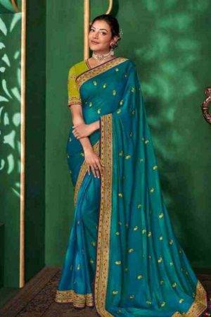 Kajal Aggarwal Blue Embroidered Sana Silk Saree