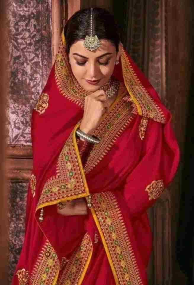 Kajal Aggarwal Bridal Red Vichitra Silk Saree