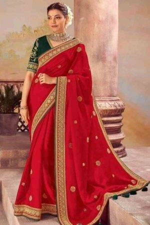 Kajal Aggarwal Red Vichitra Silk Saree