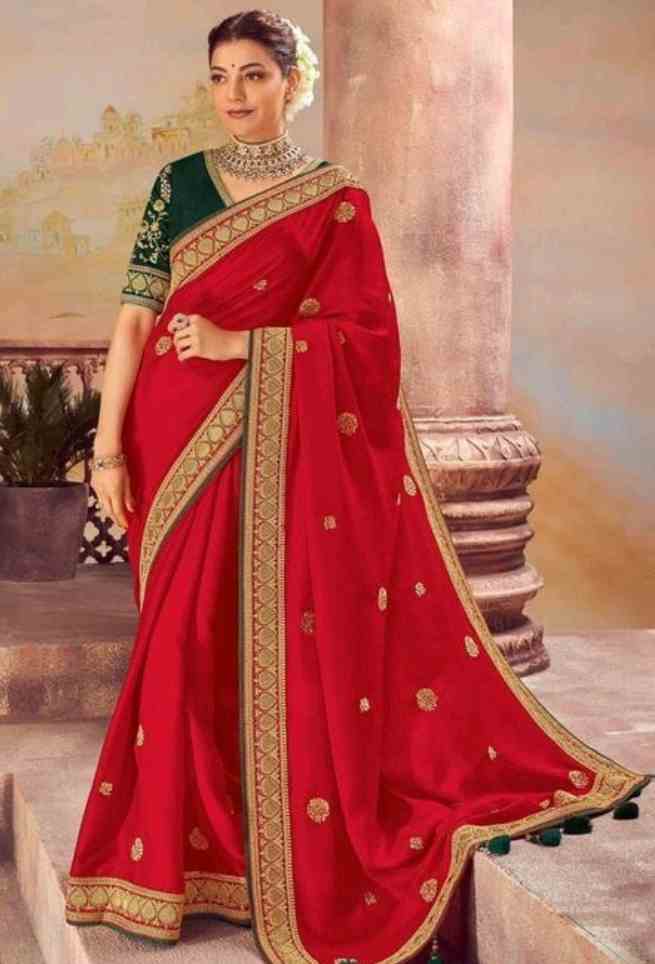 Kajal Aggarwal Red Vichitra Silk Saree