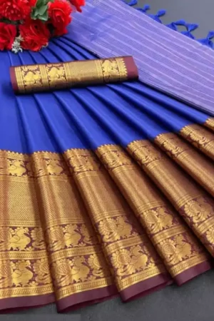Navy Blue Silk Woven Design Pattu Saree