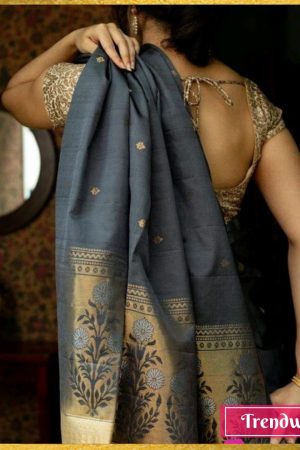 Grey Silk Woven Floral Design Pattu Saree