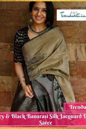 Grey & Black Banarasi Silk Jacquard Design Saree