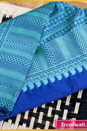 Blue Cotton Silk Woven Design Saree