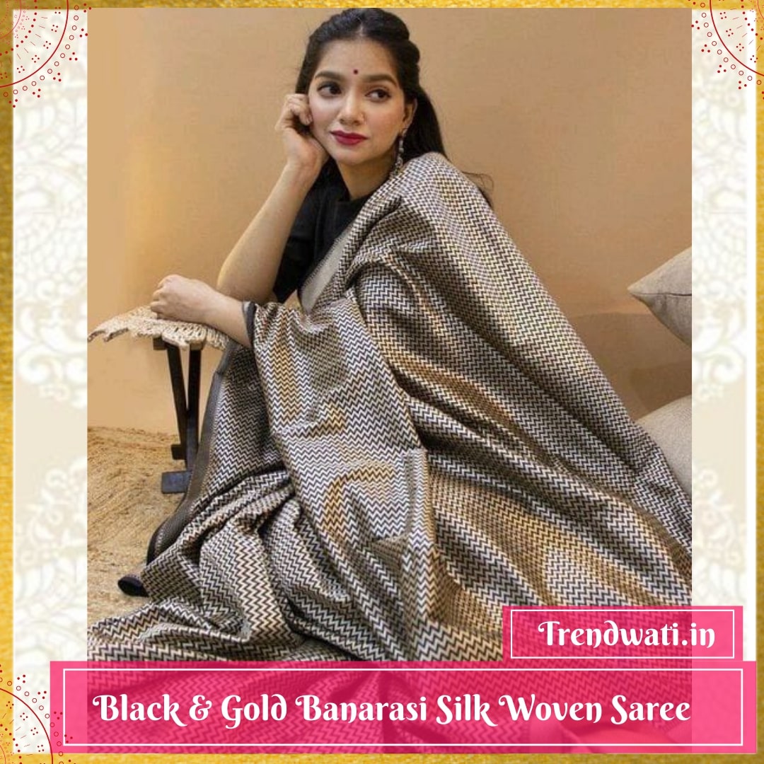 Black & Gold Banarasi Silk Woven Saree