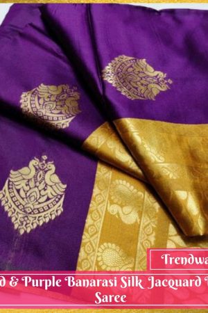 Gold & Purple Banarasi Silk Jacquard Design Saree