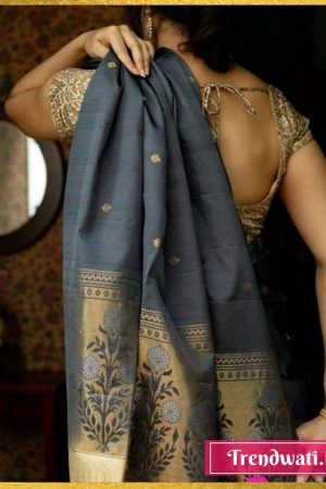Grey Cotton Silk Woven Design Saree