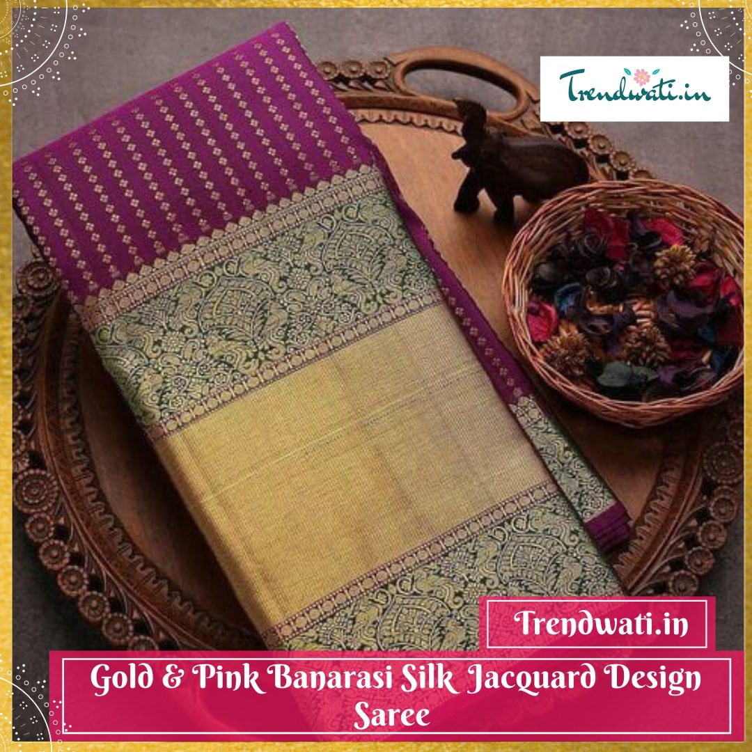 Gold & Pink Banarasi Silk Jacquard Design Saree