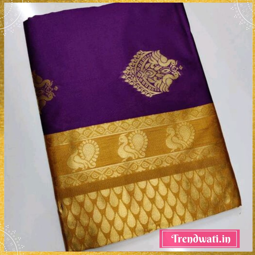 Gold & Purple Banarasi Silk Jacquard Design Saree