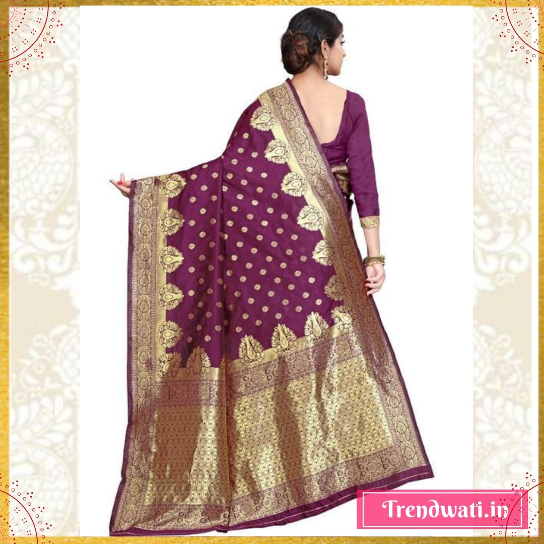 Gold & Purple Banarasi Silk Zari Woven Design Saree