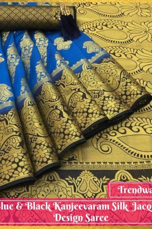 Blue & Black Kanjivaram Silk Jacquard Design Saree