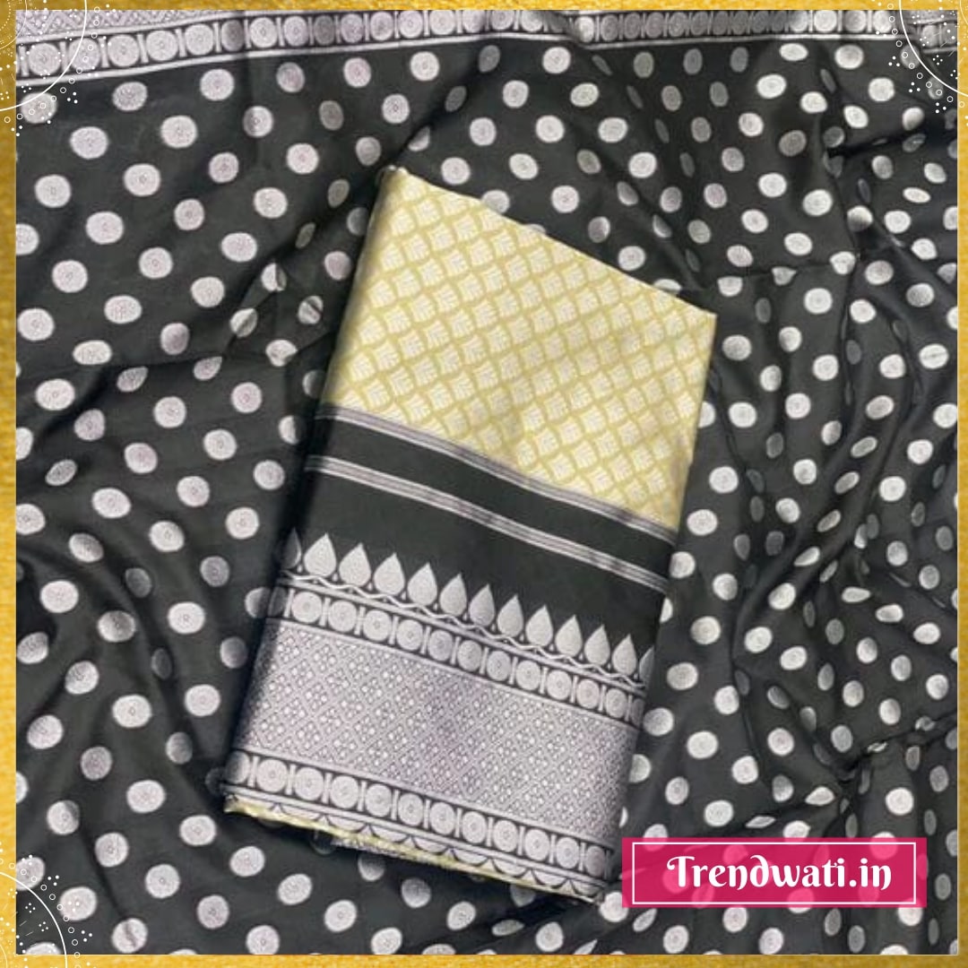 Grey & Black Banarasi Silk Jacquard Design Saree