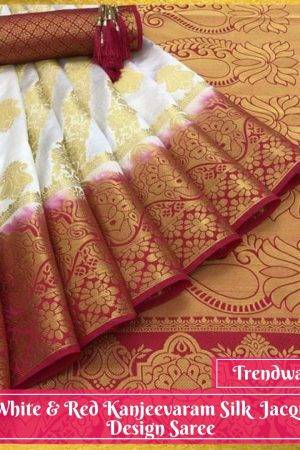 White & Red Kanjivaram Silk Jacquard Design Saree