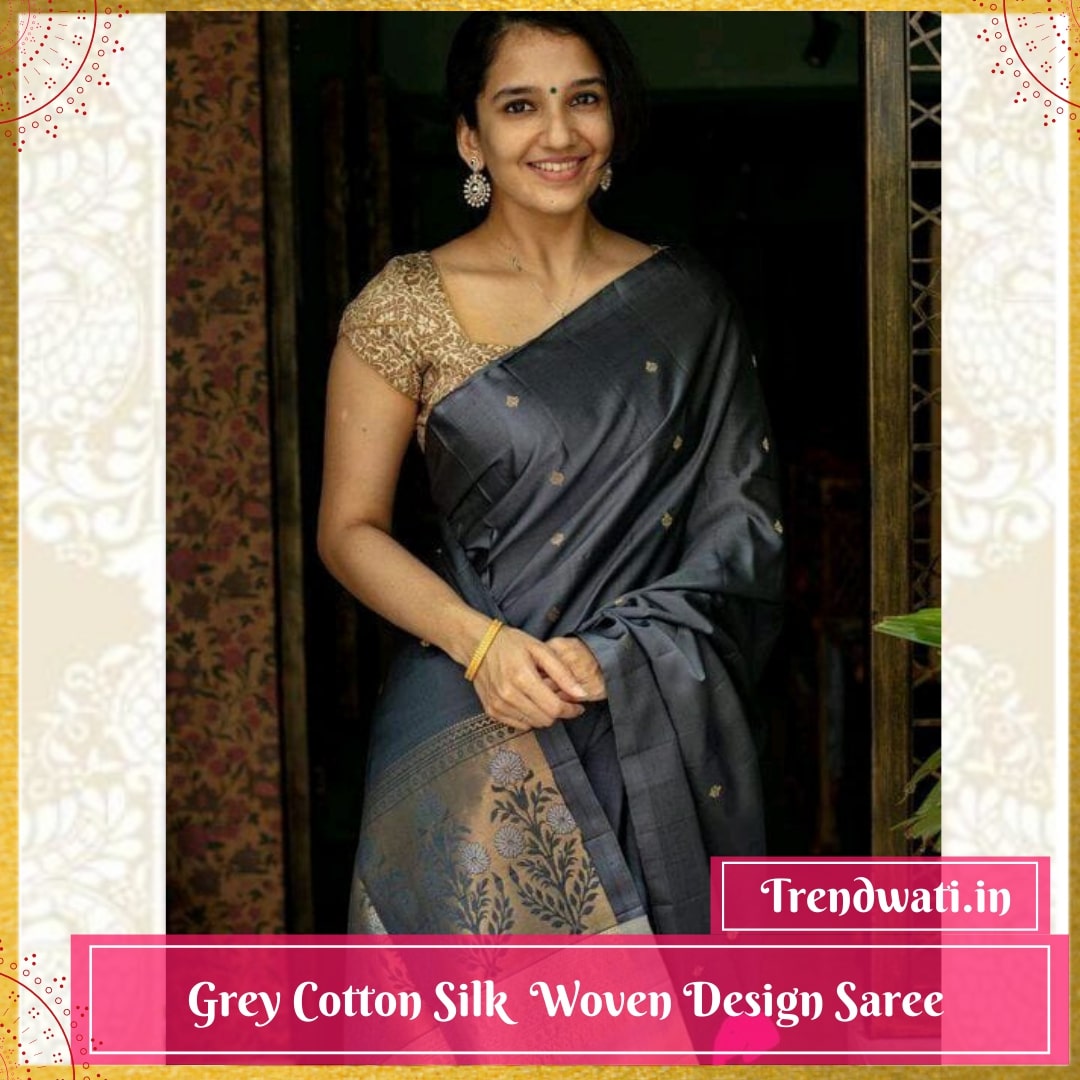 Grey Cotton Silk Woven Design Saree