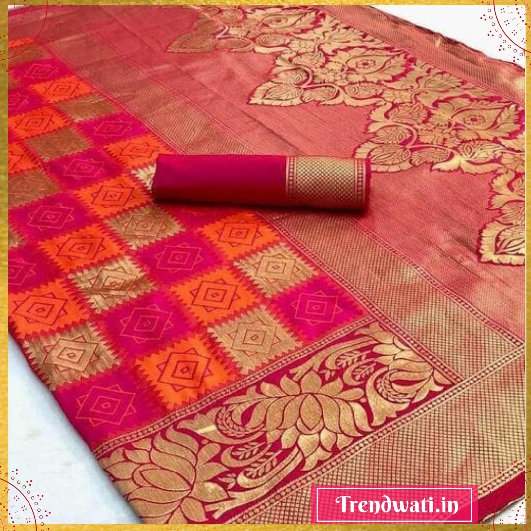 Orange & Pink Cotton Silk Woven Design Saree