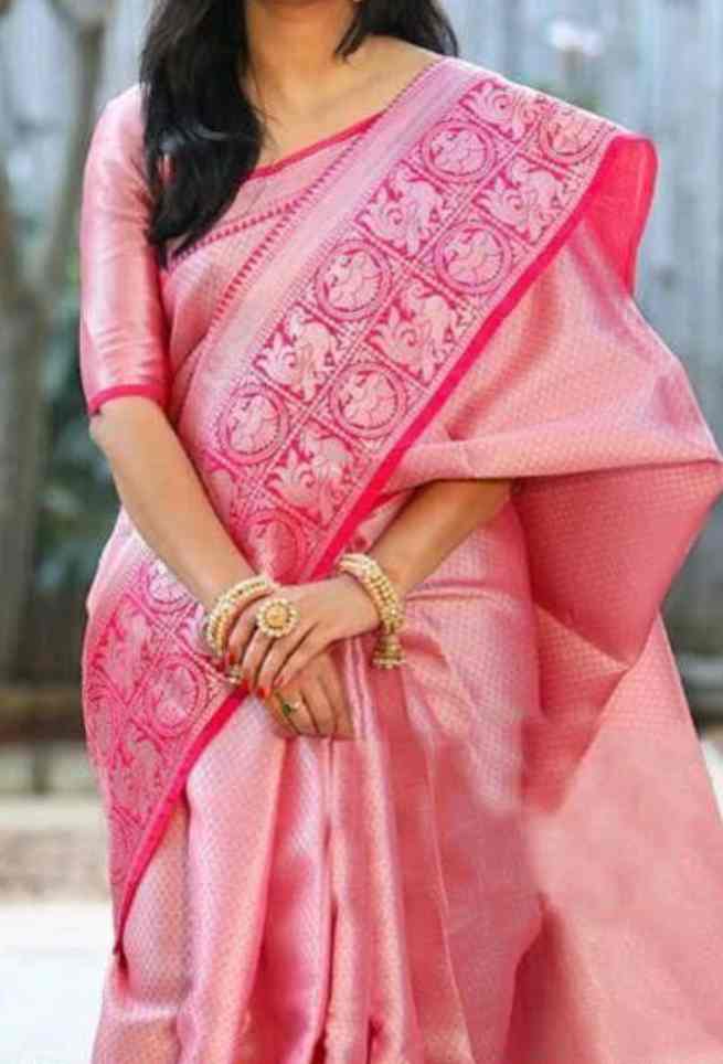 Pink Silk Woven Design Pattu Saree(