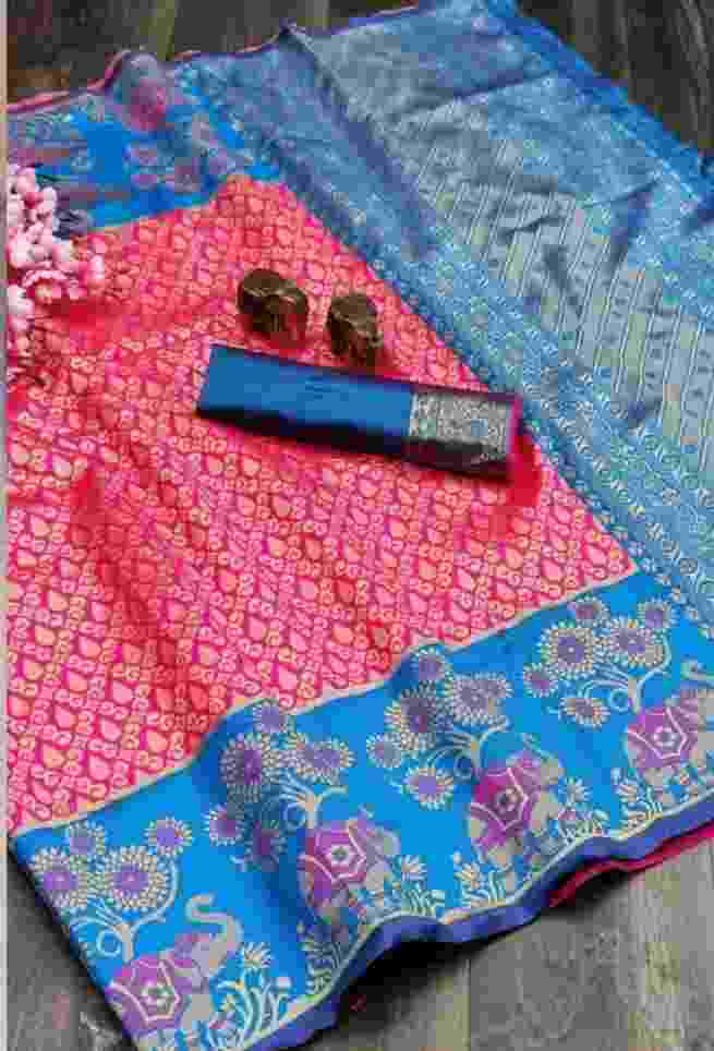 Pooja Hegde Pink and Blue Pattu Saree | trendwati