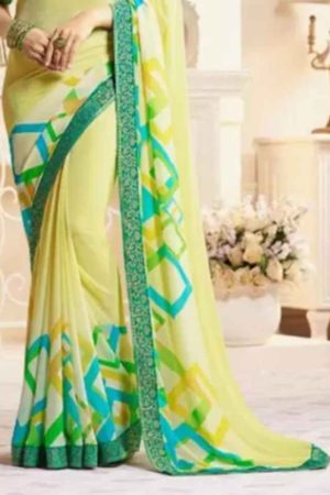 Buy Yellow Abstract Printed Georgette Saree Online