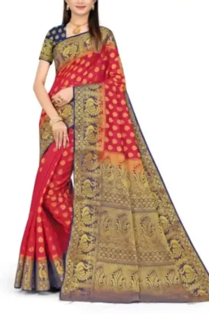 Red & Black Kanjivaram Silk Jacquard Design Saree