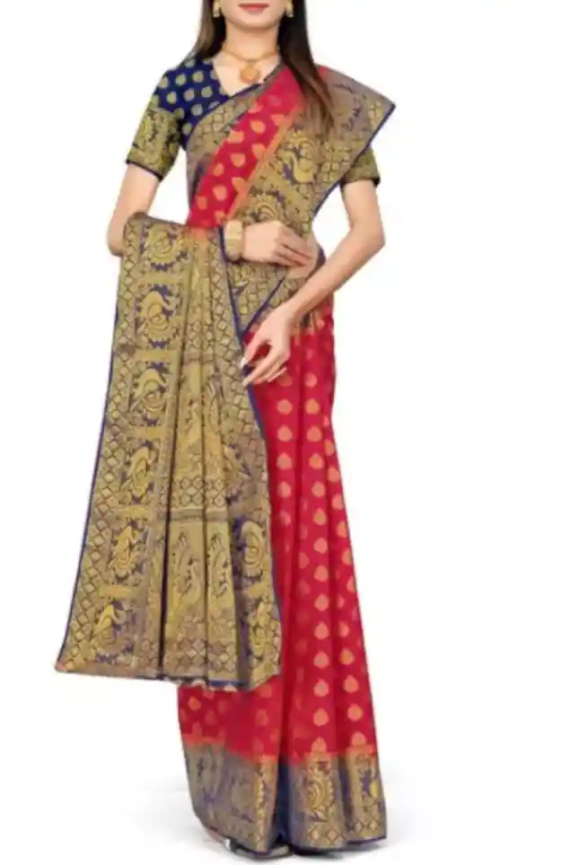 Red & Black Kanjivaram Silk Jacquard Design Saree