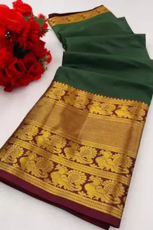 Red & Green Cotton Silk Woven Design Saree