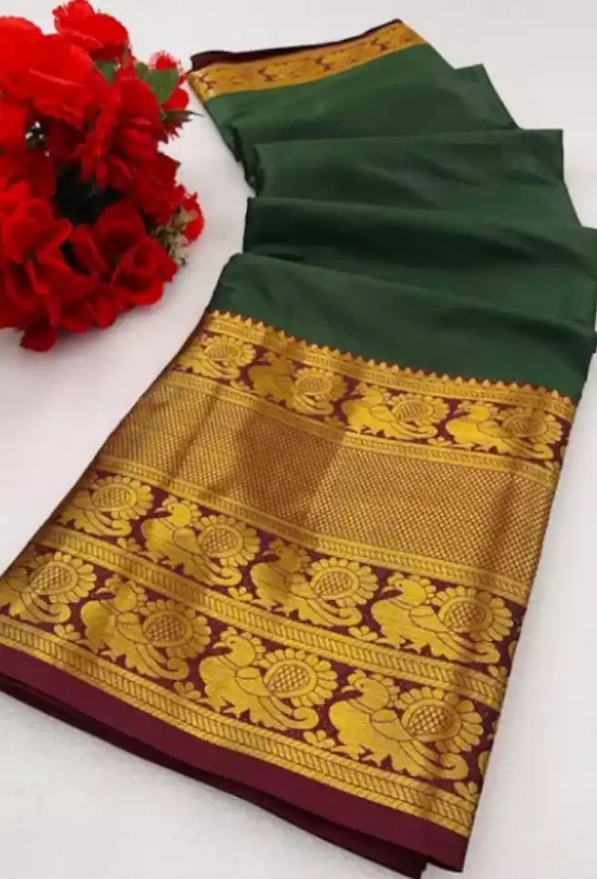 Red & Green Cotton Silk Woven Design Saree
