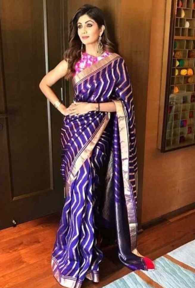 Shilpa Shetty Kundra Purple Soft Silk Saree