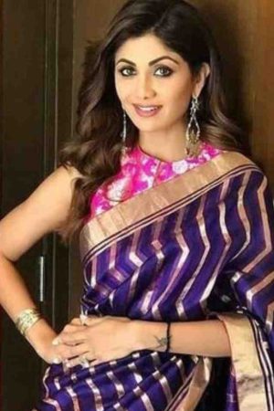 Shilpa Shetty Kundra Purple Soft Silk Saree