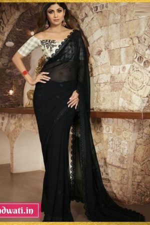 Shilpa Shetty Kundra Black Crepe Georgette Embroidered Saree