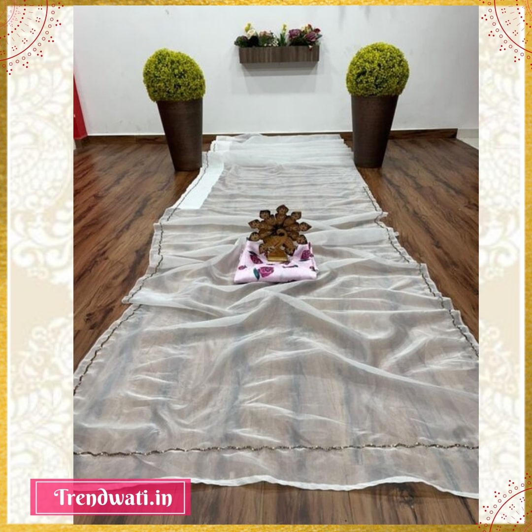 Shilpa Shetty Kundra White & Floral Organza Silk Saree