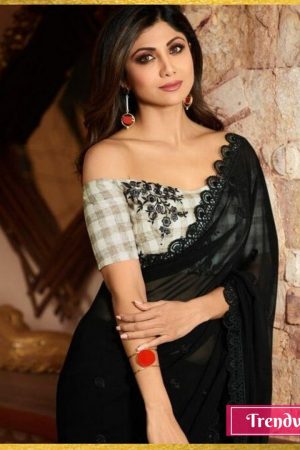 Shilpa Shetty Kundra Black Crepe Georgette Embroidered Saree