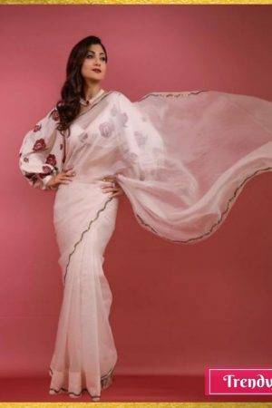 Shilpa Shetty Kundra White & Floral Organza Silk Saree