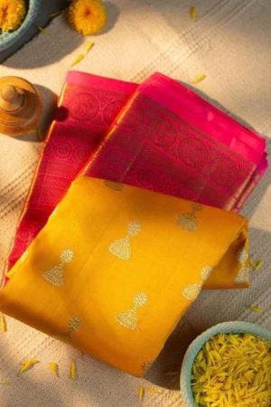 Pink & Yellow Kanchipuram Weaving Work Saree