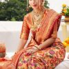 Paithani Silk Floral Saree in Whiskey Brown Color