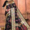 Paithani Silk Floral Saree in Thunder Black Color