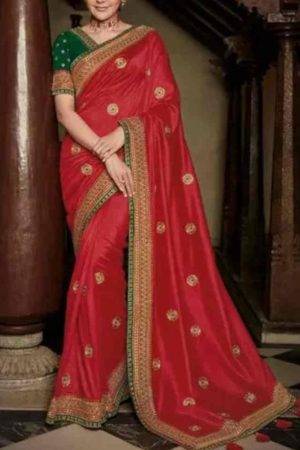 Buy Bridal Red Silk Saree Floral Work Online