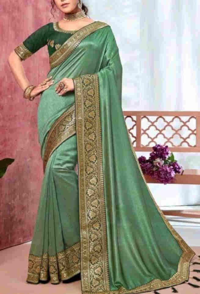 Buy Green Silk Saree Floral Design Zari Border Online