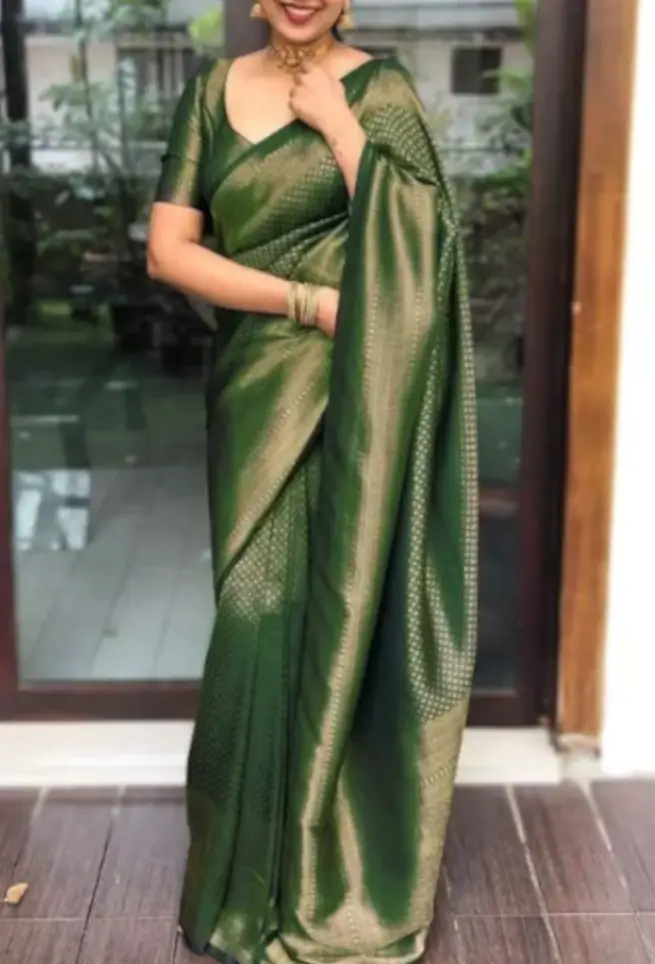 Buy Green Silk Saree Floral work and Border Online