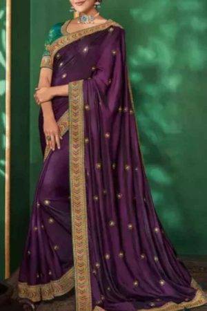 Buy Purple Silk Saree Floral Design Zari Border Online