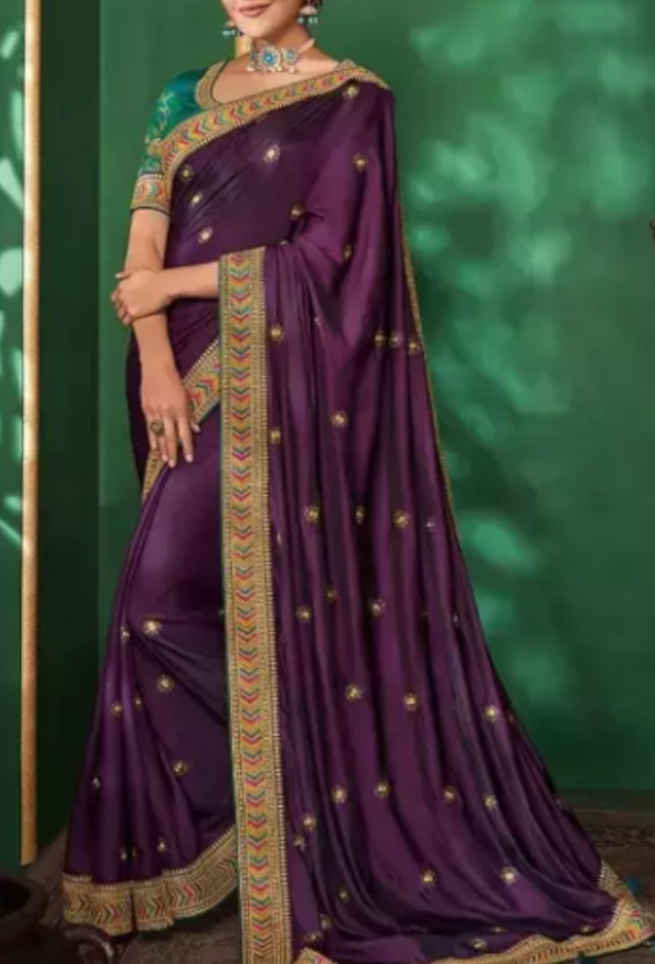 Buy Purple Silk Saree Floral Design Zari Border Online