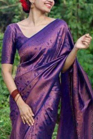 Buy Purple Silk Saree Floral Work Online