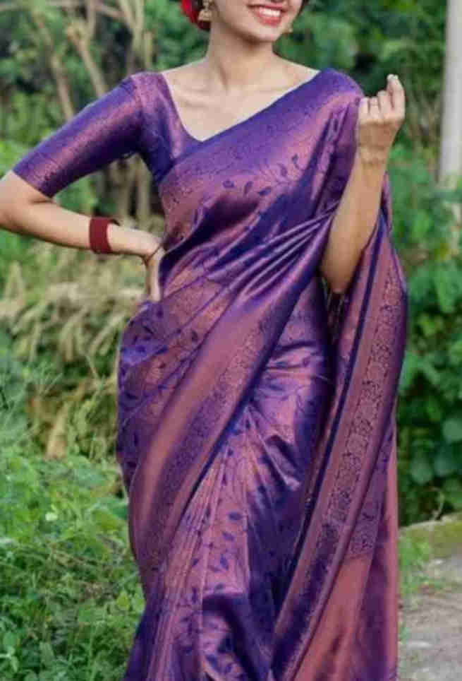 Buy Purple Silk Saree Floral Work Online