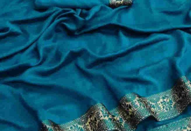 Buy Sea Blue Silk Saree Floral Lace Work Online