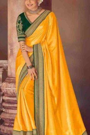 Buy Yellow Silk Saree Zari Work Lace Online