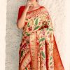 Paithani Silk Floral Saree in Grain Brown Red Color