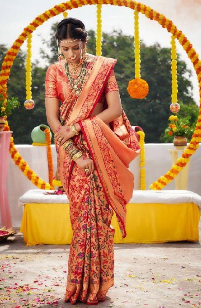 Buy Leelipeeri Designer Women Orange Silk Blend Paithani Saree Online at  Best Prices in India - JioMart.
