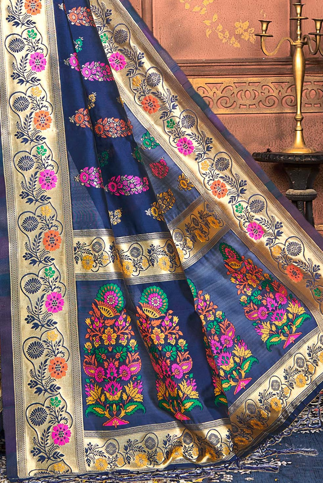 The Deep Blue Paithani Silk Banarasi Saree
