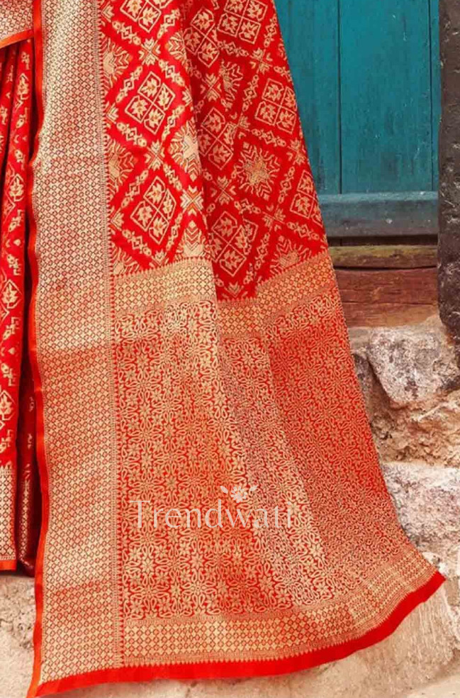 Chestnut Rose Red Woven Patola Saree