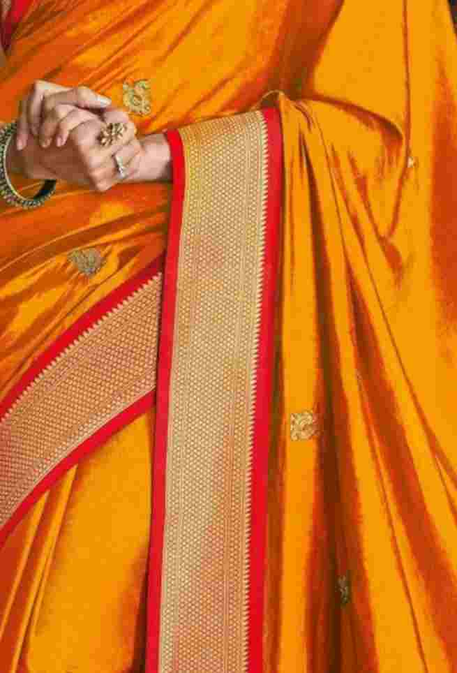 Kajal Agarwal Bridal Paithani Silk Peacock Motif Party wear Saree in Orange Zest Color