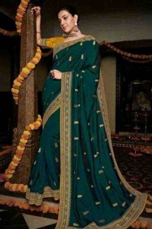 Kajal Aggarwal Dark Green Vichitra Silk Saree